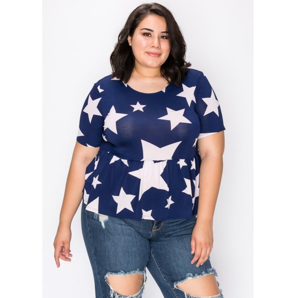 1x-3x Super cute star print  hem tunic top